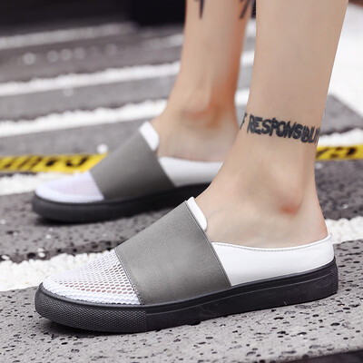 

Summer half drag white shoes sandals mesh shoes Korean version of breathable mens shoes sandals&slippers without heel mesh shoes lazy shoes
