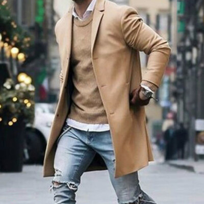 

Men Long Sleeve Lapel Collar Coat Solid Casual Cardigan Button Down Work Blazer