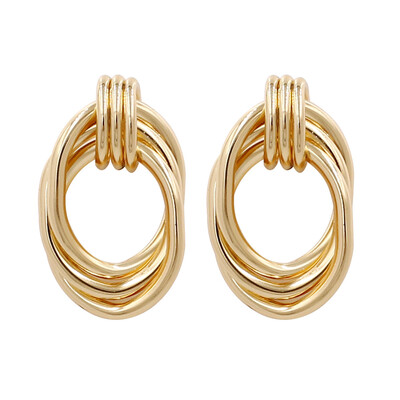 

EK125 Europe&the United States Creative Statement Woven Big Metal Drop Earrings Gold Color Simple Versatile Wild Earrings
