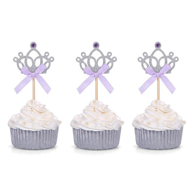 

FUNNYBUNNY Tiara Cupcake Toppers Kids Party Picks with Purple Bows Cake Supplies Wedding Decoration Twinkle Twinkle Little Star