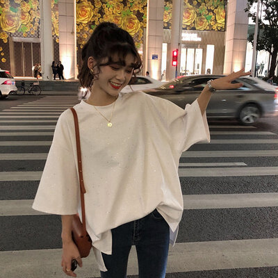 

Sequins Casual Slim T-shirt Women Black White Women Tee Shirts Casual Tops