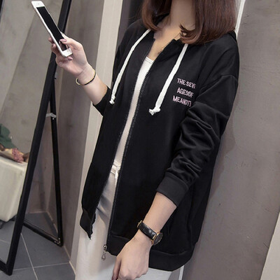 

Tailored Fashion Women Cardigan Letter Printing Hooded Long Sleeve Blouse Sport Coat