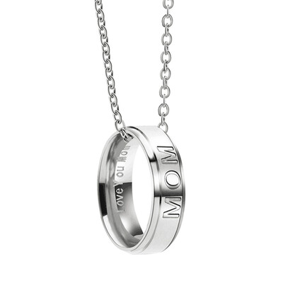 

Titanium Steel MOM DAD Ring Pendant Necklace Carved Letters Love Your Mom Gift