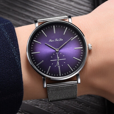 

Gobestart Fashion Luxury Mesh Belt Watch Double Eye Dial Analog Quartz Men Watch