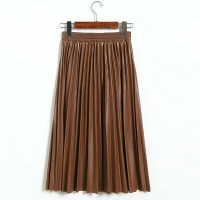 

Fashion New Womens High Waisted PU Leather Plain Jersey Maxi Dress Pleated Skirt