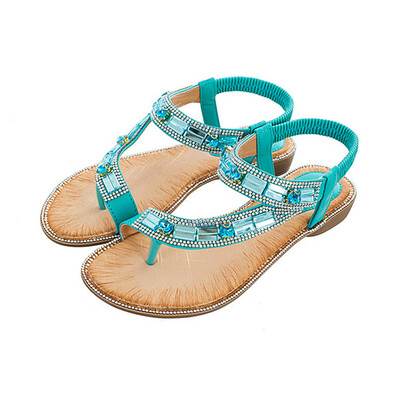 

Rose Womens Ladies Bohemian Toepost Crystal Elastic Band Beach Sandals Roman Shoes