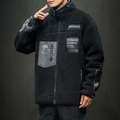 

Toponeto Mens New Fashion Casual Solid Color Loose Lamb Fur Stand Collar Coat