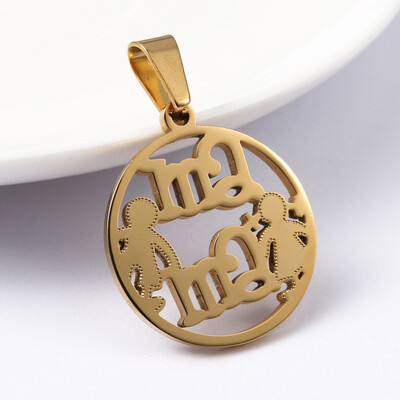 

304 Stainless Steel Pendants Flat Round Golden 28x25x2mm Hole 9x4mm