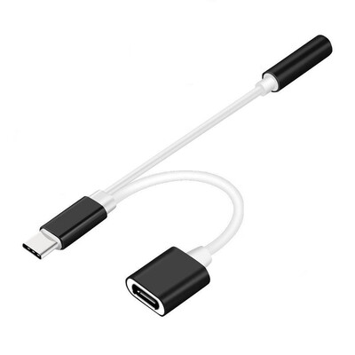 

2 in 1 USB C Type C to 35mm Headphone Audio Aux Jack Charge Adapter Cable
