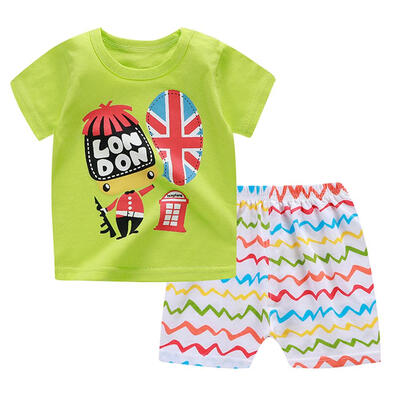 

2pcs Summer Boys Clothing Set Short Sleeve Cartoon Print T Shirt Shorts