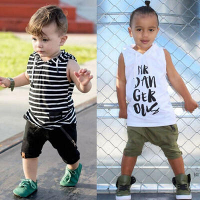 

2Pcs Toddler Kid Baby Boy Clothes Sleeveless Hood Top T-shirt Shorts Outfit Set