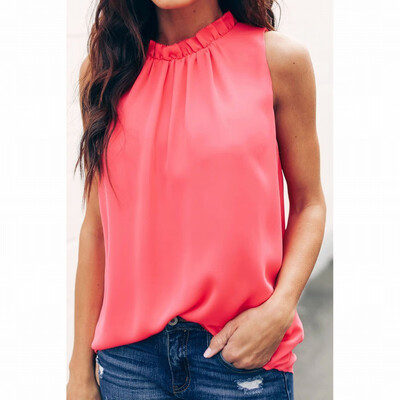 

Solid color base T-shirt womens high collar sleeveless slimming shirt