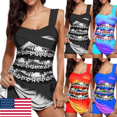 

Plus Size Women Tankini Swimdress Swimsuit Beachwear Padded Swimwear Biki Set