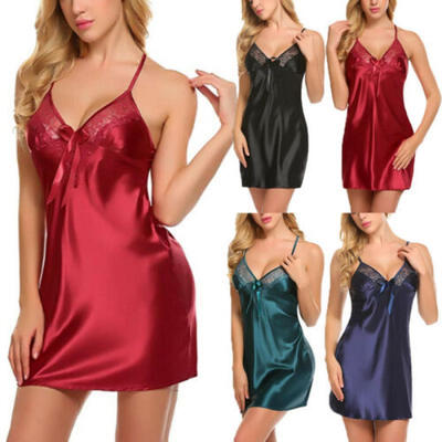 

Sexy Lingerie Women Silk Lace Robe Dress Babydoll Nightdress Nightgown Sleepwear