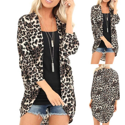 

Toponeto Womens Fashion Cotton Coat Smock Leopard Print Half Sleeve Fashion Long Cover