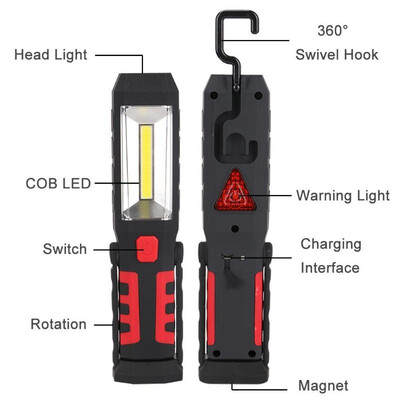 

COB LED Magnetic Car Repair Working Light Rechargeable Emergency Flashlight