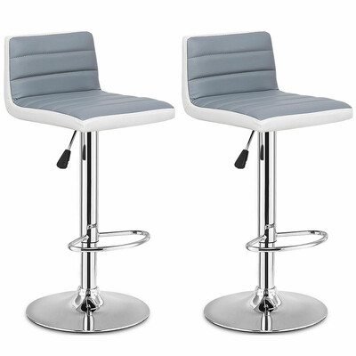 

Set of 2 Adjustable PU Leather Bar Stools Gray white