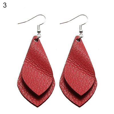 

Boho Women Date Party Jewelry Faux Leather Waterdrop Leaf Pendant Hook Earrings