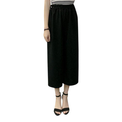 

Fashion Womens Elegant Striped Split High Waisted Belted Loose Wide Leg Pants