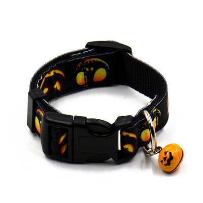 

L Halloween Printed Pet Cat Dog Collar Adjustable Safety Neck Strap Nylon Collar With Pendant