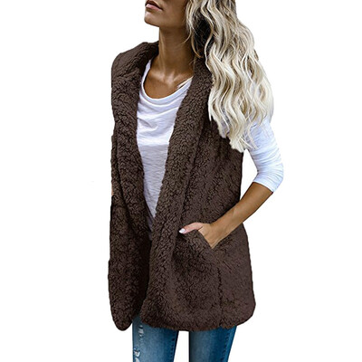 

Toponeto Womens Vest Winter Warm Hoodie Outwear Casual Coat Faux Fur Zip Up Sherpa Jacket