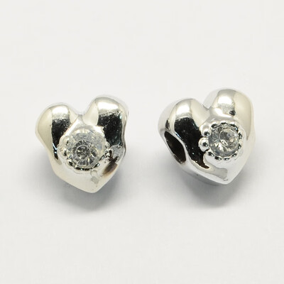

Alloy Rhinestone European Beads Heart Large Hole Beads Silver Crystal 12x12x10mm Oval Hole 443x4448mm