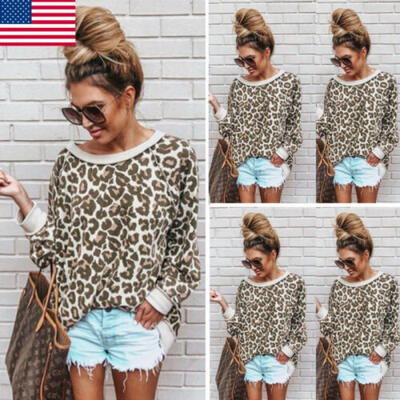 

Womens Leopard Print Casual Pullover Hoodie Long Sleeve Sweatshirt Tops Blouses