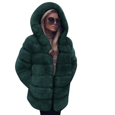 

Toponeto Women Fashion Luxury Faux Fur Coat Hooded Autumn Winter Warm Overcoat