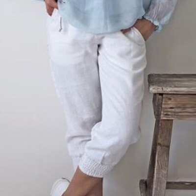 

Women Elastic Casual Harem Pants Trousers Solid Color Pocket High Waist Pants