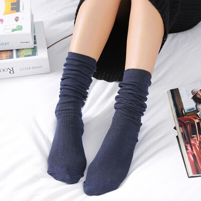 

Winter Warm Cotton Thin Women Socks Solid Color Retro Sen Short Boots Socks Long Tube Socks Ladies Pile Socks