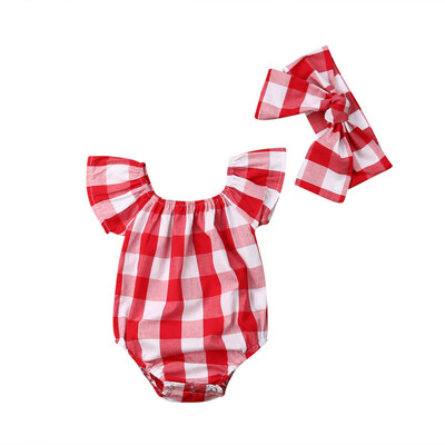 

UK Toddler Infant Baby Girl Plaid Bodysuit Romper Jumpsuit Sunsuit Clothes Set