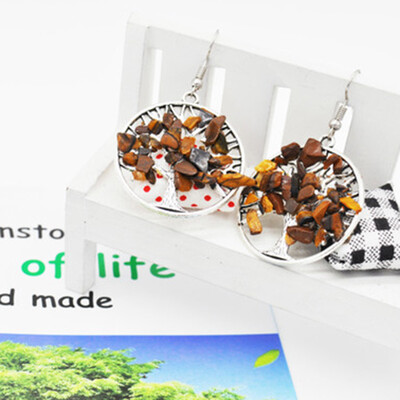 

1 Pair Women Hollow Frosted Tree of Life Drop Earring Fashion Round Pendant Earrings
