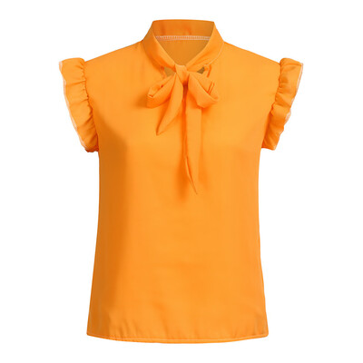 

Starmoon Womens Casual Cap Sleeve Bow Tie T-Shirt Solid Chiffon Blouse Tops