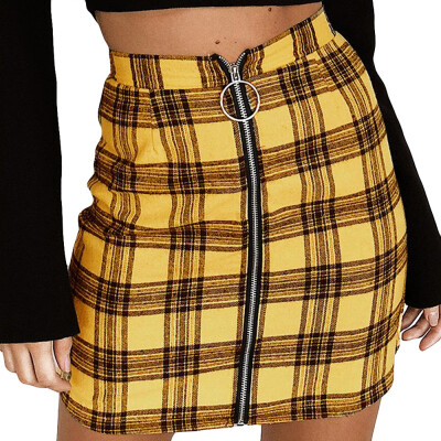 

Roseonmyhand Womens Sexy Party Plaid Zipper Wooden Ear Slim High Waist Hip Short Mini Skirt