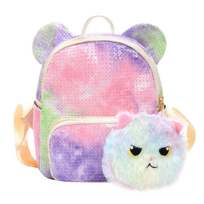 

Cute Ears Decor Travel Backpacks Sequins Women Kids Plush Pendant Knapsack