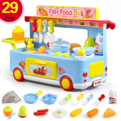 

29Pcs Childrens Campus Fast Food Bus Cooking Pretend Role-playing Toy Set