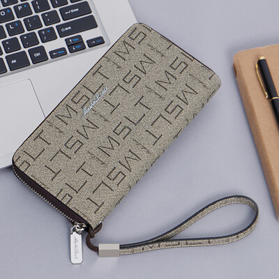 

MashaLanti fashion mens bag trend mens wallet mens long zipper wallet business casual clutch bag multi-function card package D109 gray