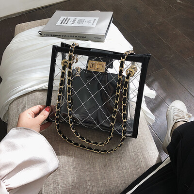

Chic chain bag womens bag new 2019 net red jelly transparent steamed stuffed bun female buckle shoulder Messenger bag