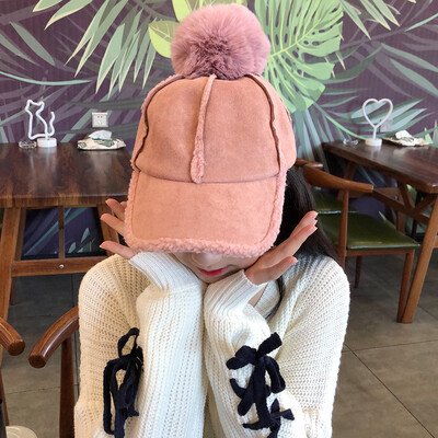 

Hat lady autumn&winter Korean version 100 suede baseball cap students keep warm hair ball duck tongue hat mens tide
