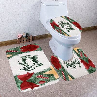 

Tailored 3PCS Christmas Bathroom Non-Slip Pedestal Rug Lid Toilet Cover Bath Mat Set