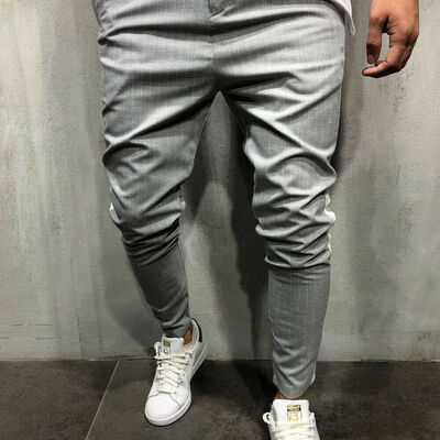

Mens Slim Fit Striped Sport Trousers Casual Pencil Jogger Cargo Pants New