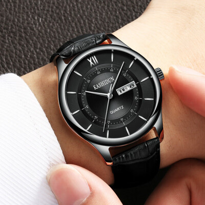

Authentic Caseton fashion business double calendar belt quartz watch fine steel mens watch waterproof student watches men