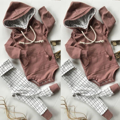 

Newborn Kid Baby Boy Sweatshirt Hooded RomperLong Pants Outfits Toddler Clothes 0-18M
