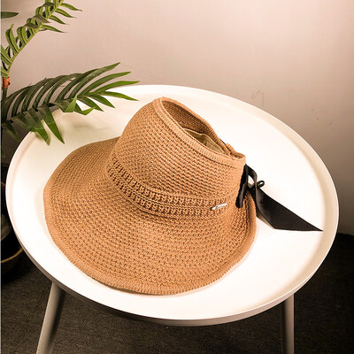 

SpringSummer 2019 Foldable Bow Sport Empty Top Straw Hat Sunscreen Sun Hat Retro Resort Beach Hat