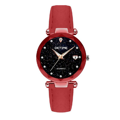 

Women Fashion Brilliant Starry Night Dial Watch Lady Exquisite Heart-Shaped Calendar Quartz Wrist Watch