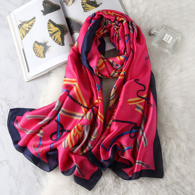 

2019 spring new silk scarf simulation silk scarf female seaside vacation beach towel air conditioning room shawl sunscreen