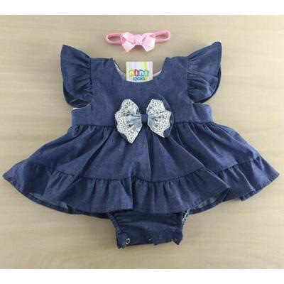 

Fashion Kids Baby Girls Denim Lace Bow Romper Bodysuit Dress Outfits Clothes Set