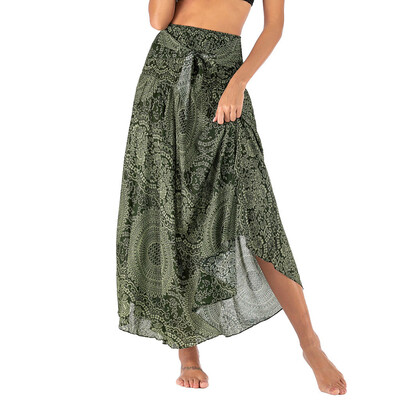 

Roseonmyhand Women Long Hippie Bohemian Gypsy Boho Flowers Elastic Waist Floral Halter Skirt