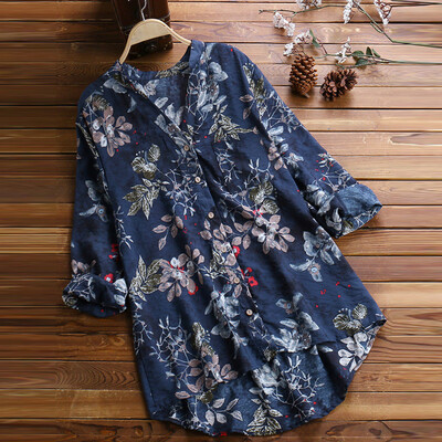 

Starmoon Women linen Casual Printed Long Sleeve Shirt Blouse Button Down Tops