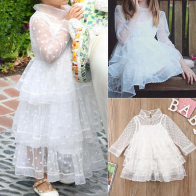 

Girls Lace Ruffle Dresses Princess Kids Baby Pageant Party Wedding Tutu Dress